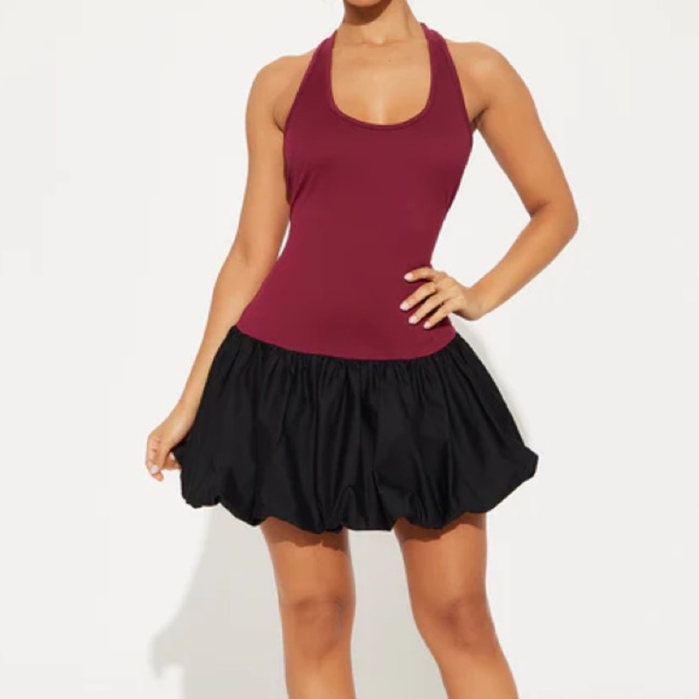 Burgundy and Black Bubble Mini Dress